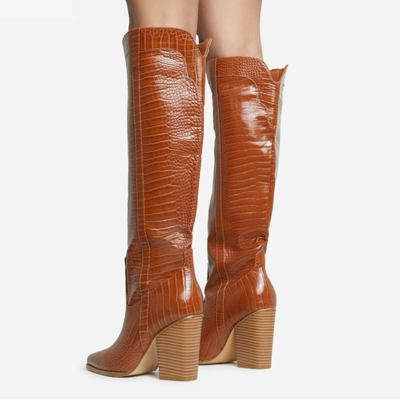 NWT EGO Gaia western style boots in brown croc - Picture 2 of 6